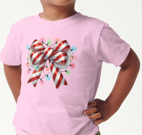 Youth Size Peppermint Twist Bow with Christmas Lights